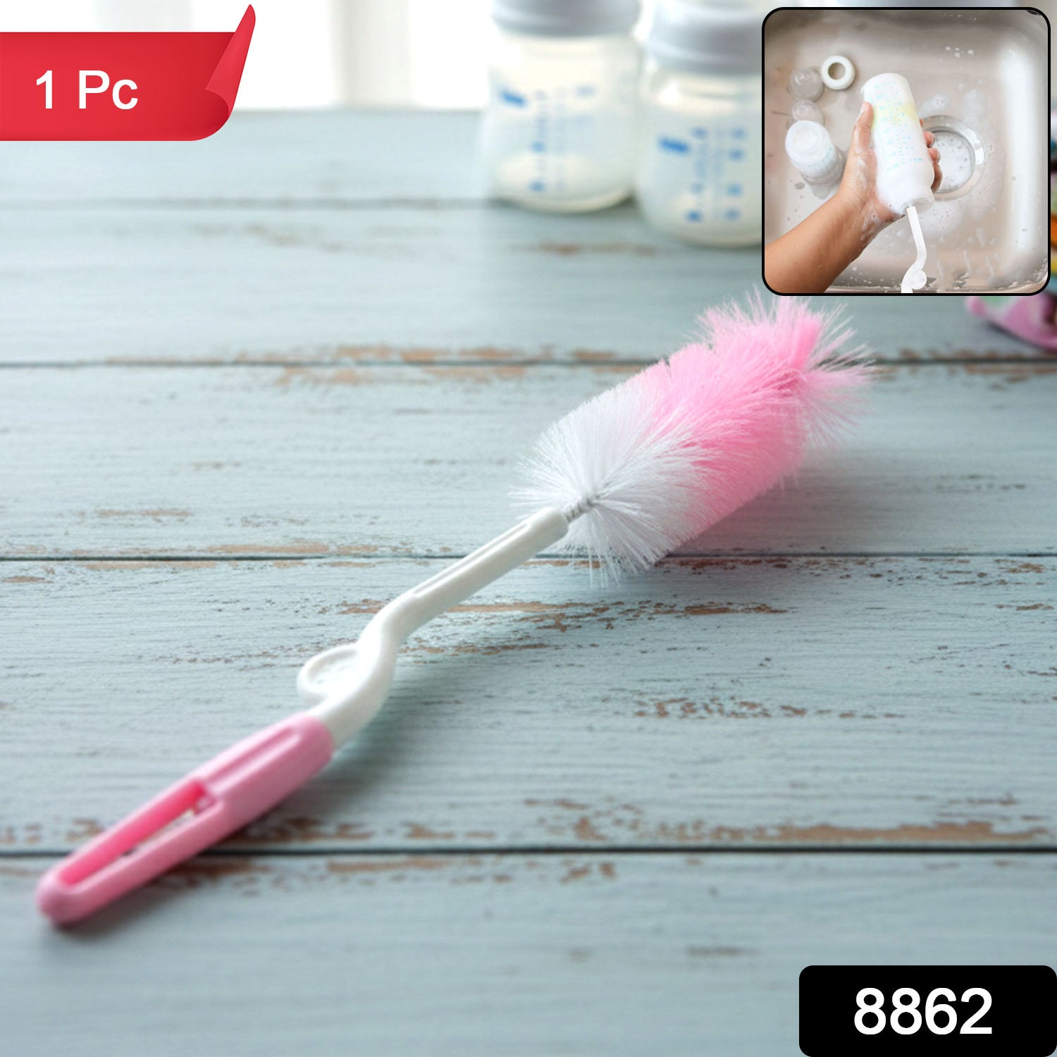 Wukusy bottle nipple cleaning brush with 360 rotary handle, designed for thorough cleaning of baby bottle nipples.