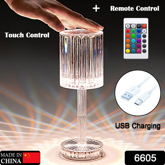 Wukusy 6605 crystal touch control table lamp with USB charging port, ideal for nightstands and home decor.