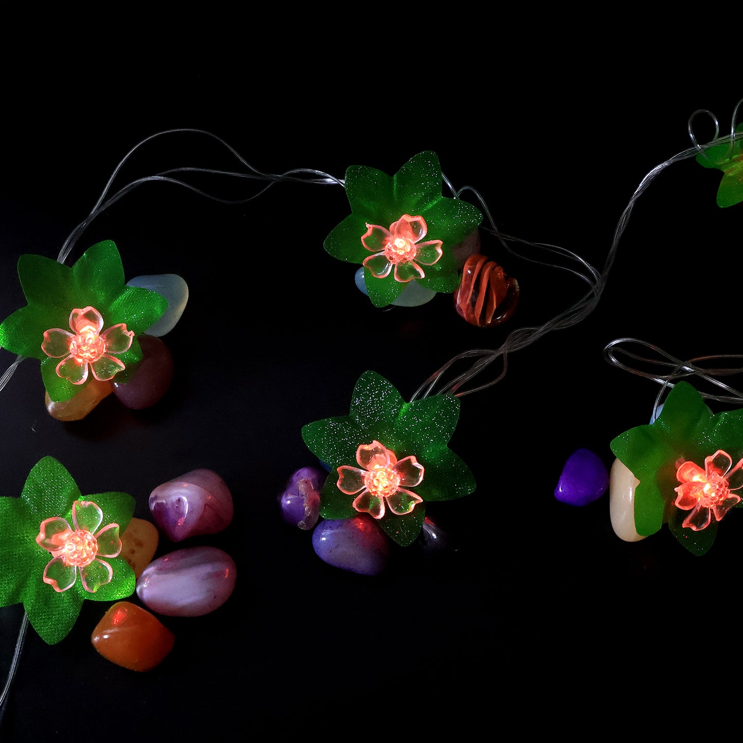 Wukusy leaf and flower LED decorative string light, 3 meters long, with warm white LED bulbs on a flexible wire for ambient decor.