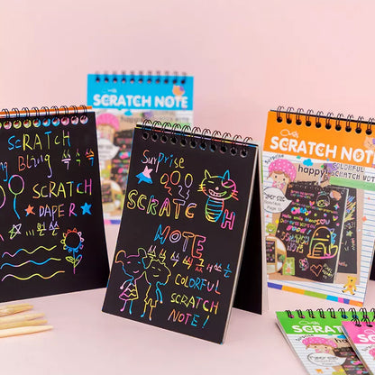 Wukusy Crafts Rainbow Art Scratch Paper Book with 10 colorful pages for creative drawing and craft projects.