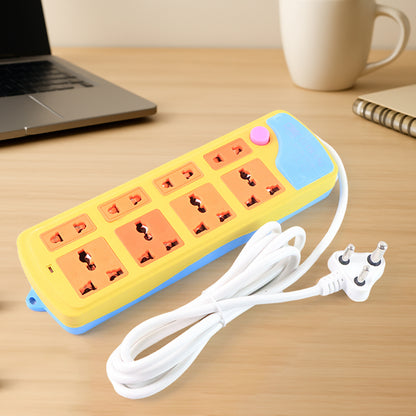 Wukusy 8-socket multi extension cord with power switch, black plastic housing, arranged in a row for multiple device connections