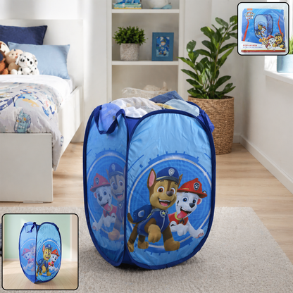 Kids cartoon foldable laundry basket toy storage hamper by Wukusy, featuring colorful cartoon characters and a foldable design.