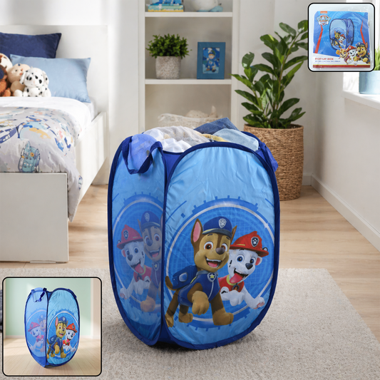 Kids cartoon foldable laundry basket toy storage hamper by Wukusy, featuring colorful cartoon characters and a foldable design.