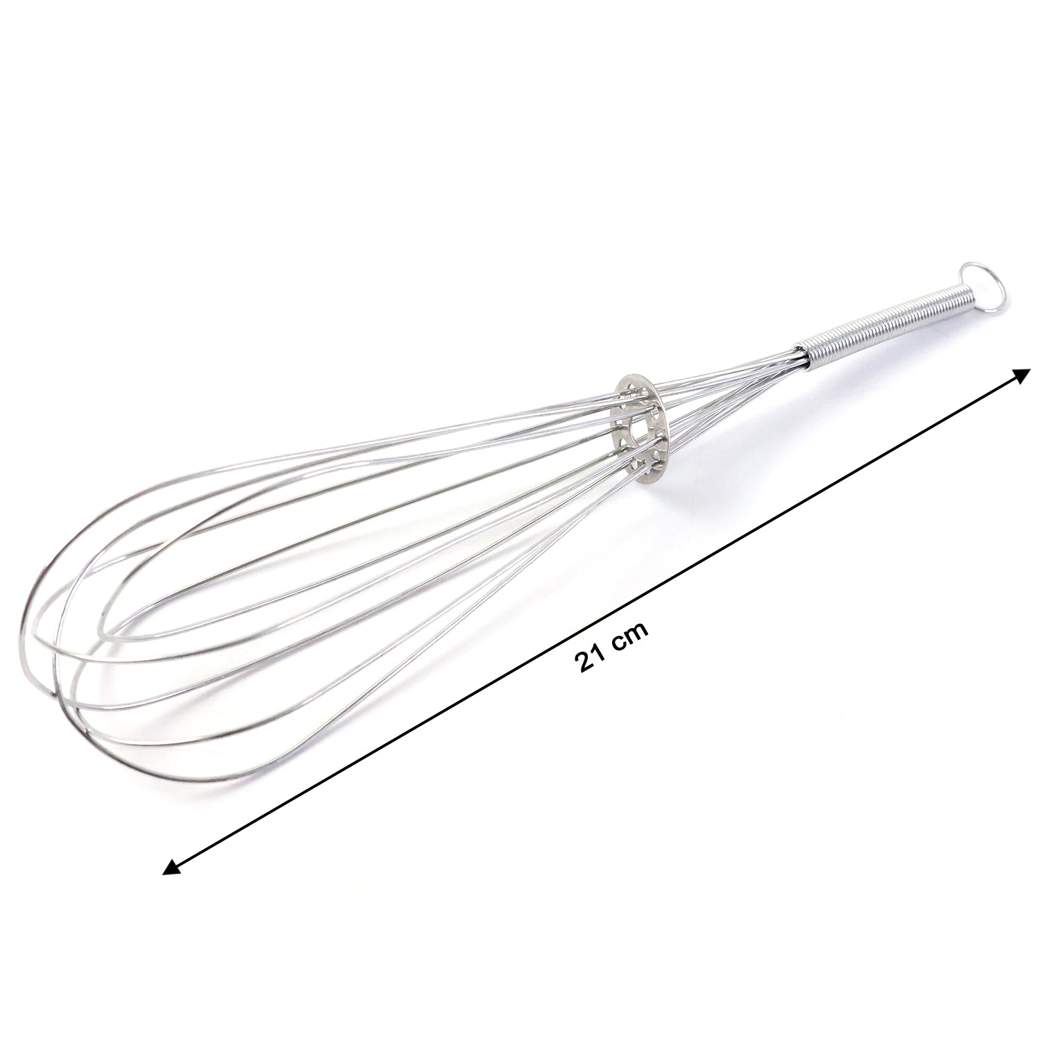 Stainless steel manual egg beater whisk by Wukusy with ergonomic handle and rotating beaters for kitchen mixing tasks.