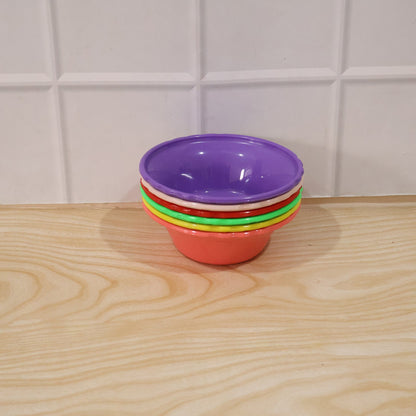Set of six multicolour unbreakable plastic serving bowls by Wukusy, ideal for kitchen and dining use.