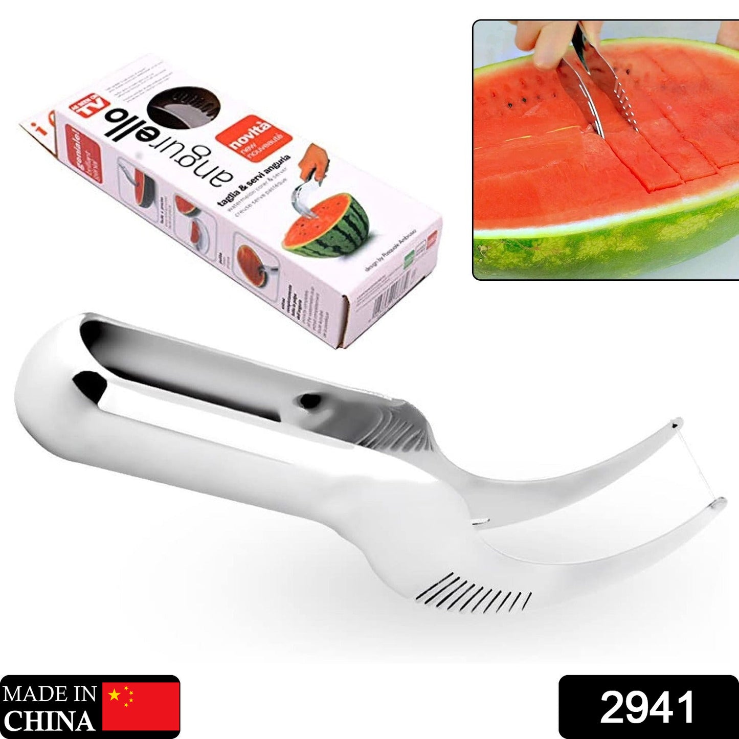 Wukusy watermelon slicer and corer made of stainless steel, designed for easy cutting and serving fresh watermelon.