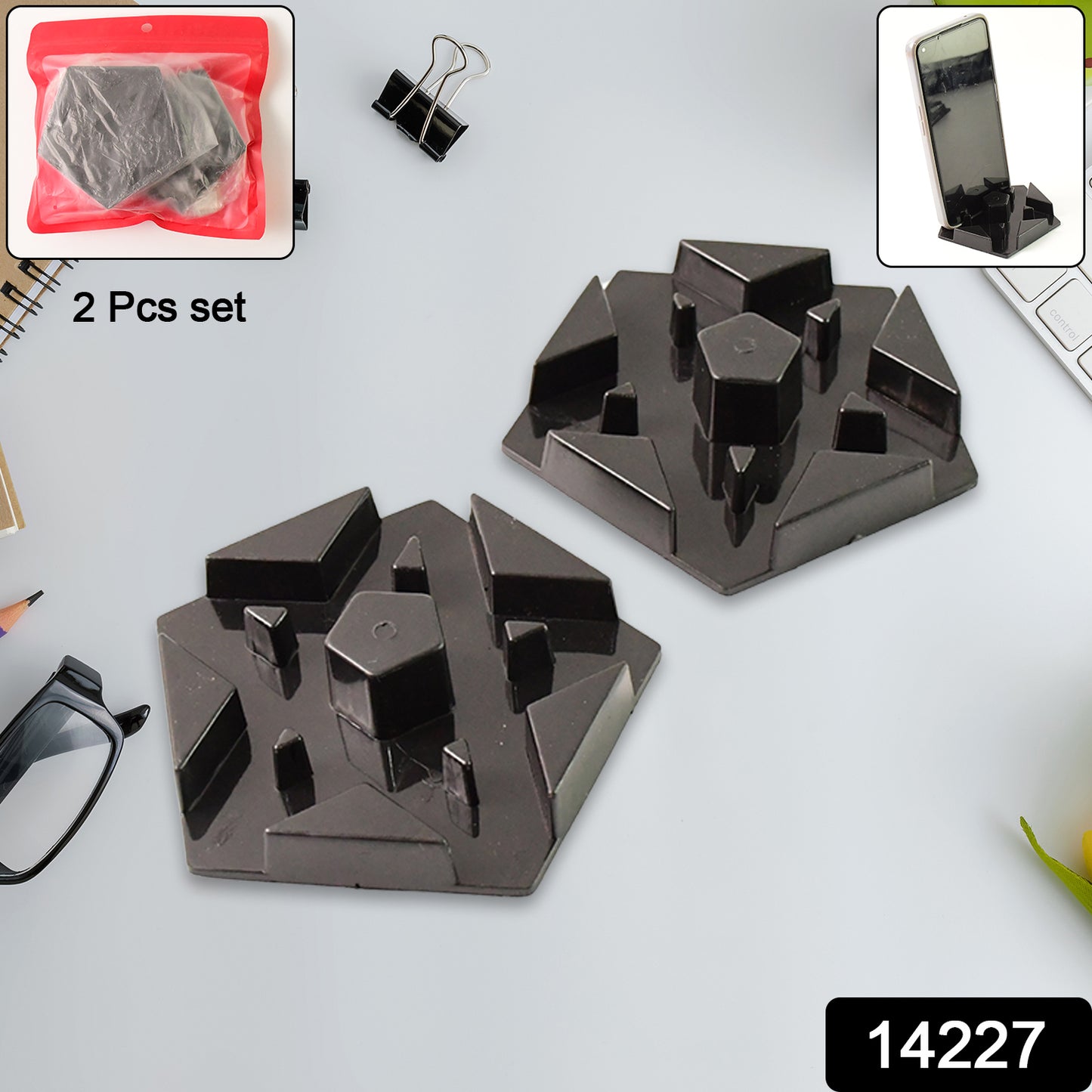 Two Wukusy multi-angle plastic mobile phone stand holders in mixed colors, designed for convenient hands-free use.