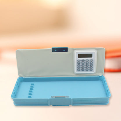 Wukusy double-sided magnetic geometry and pencil box with calculator, plastic art storage case for boys and girls.