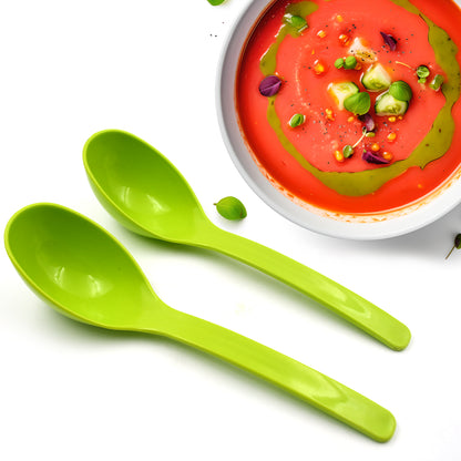 Wukusy 10-inch plastic serving spoons set with turning and curry ladles, ideal for frying, serving rice, and food distribution.
