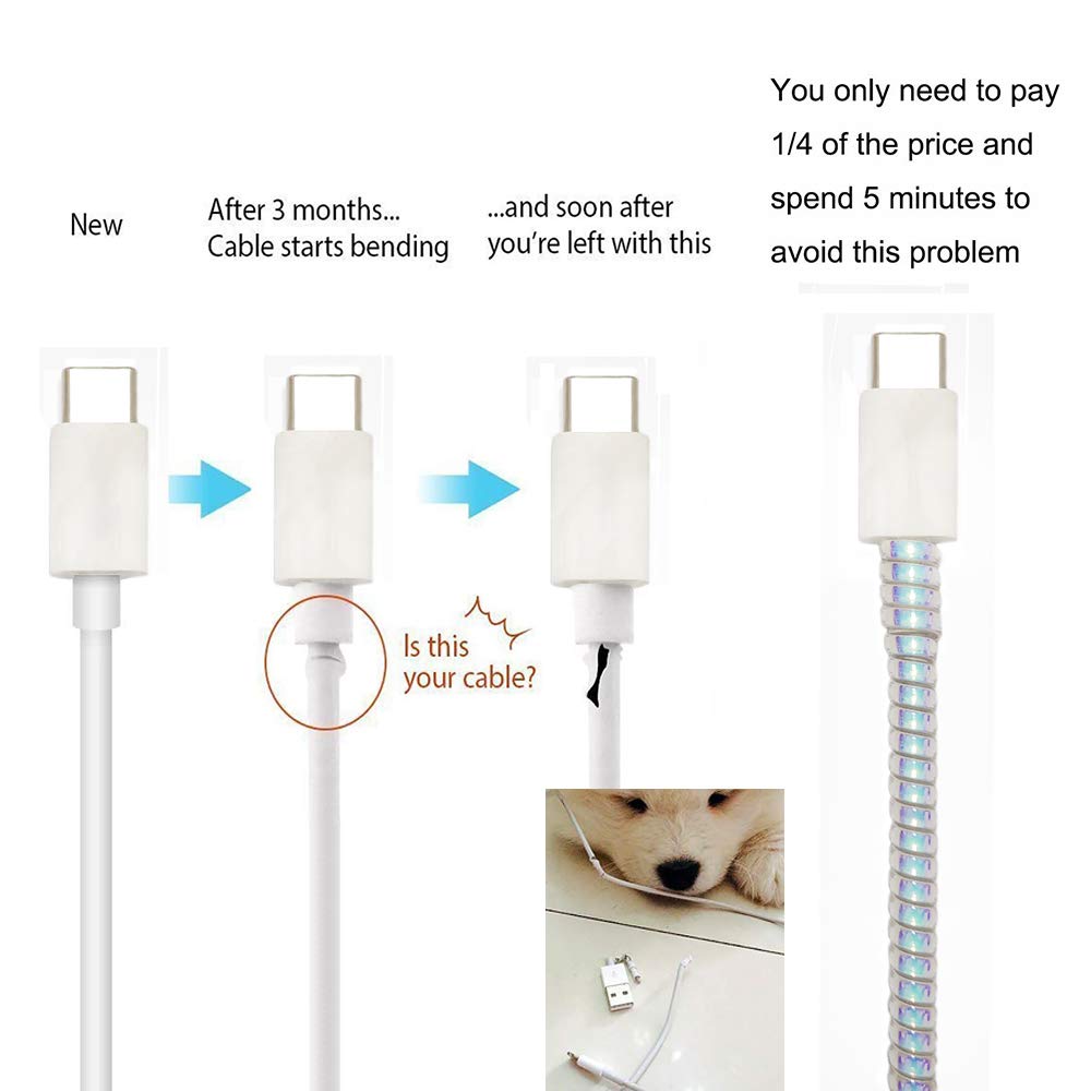 Wukusy metallic finish cable spiral protector and repair sleeve for Mac charging cables, prevents damage and keeps cords organized.