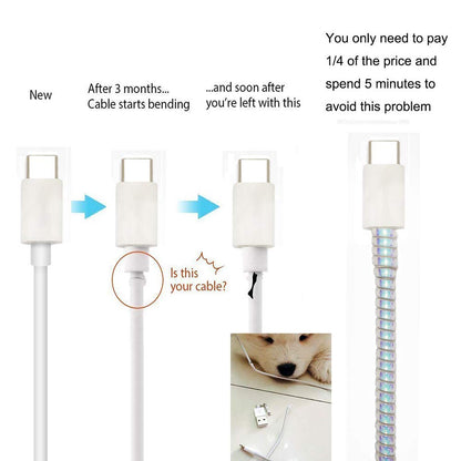Wukusy metallic finish cable spiral protector and repair sleeve for Mac charging cables, prevents damage and keeps cords organized.