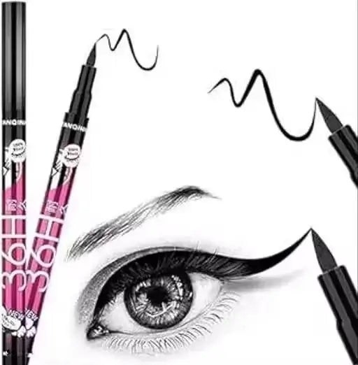 Ekom Hair Straightener and Red Edition 4 mini lipstick with 36h eyeliner on a beauty display, showcasing sleek styling tools and makeup products.