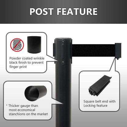 Wukusy heavy-duty retractable belt crowd control pole with sturdy base, designed for managing queues and events.