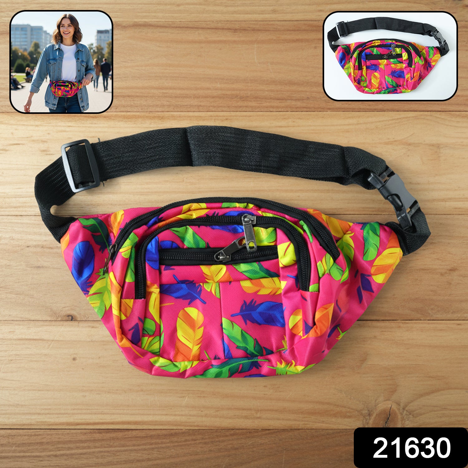 Wukusy stylish printed waist bag with adjustable strap and colorful pattern, ideal for casual outings and travel.