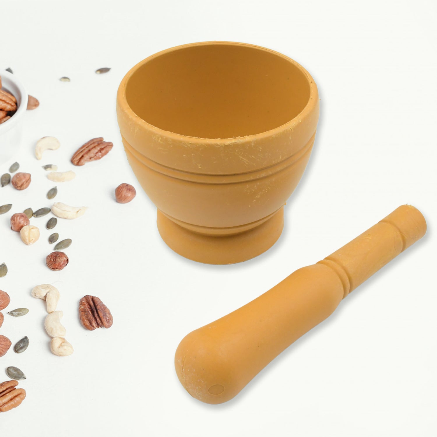 Wukusy mortar and pestle set for spices, traditional kitchen grinder with natural stone design for herbs and herbs crushing.