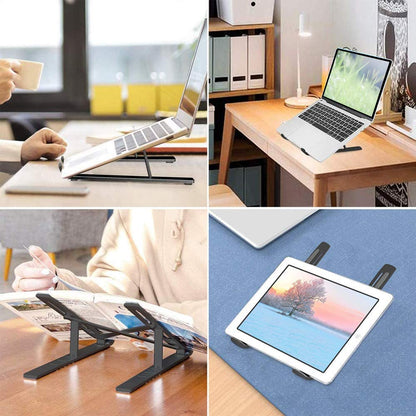 Wukusy 1320 adjustable office laptop stand with built-in foldable legs and high-quality fiber for ergonomic workspace support.
