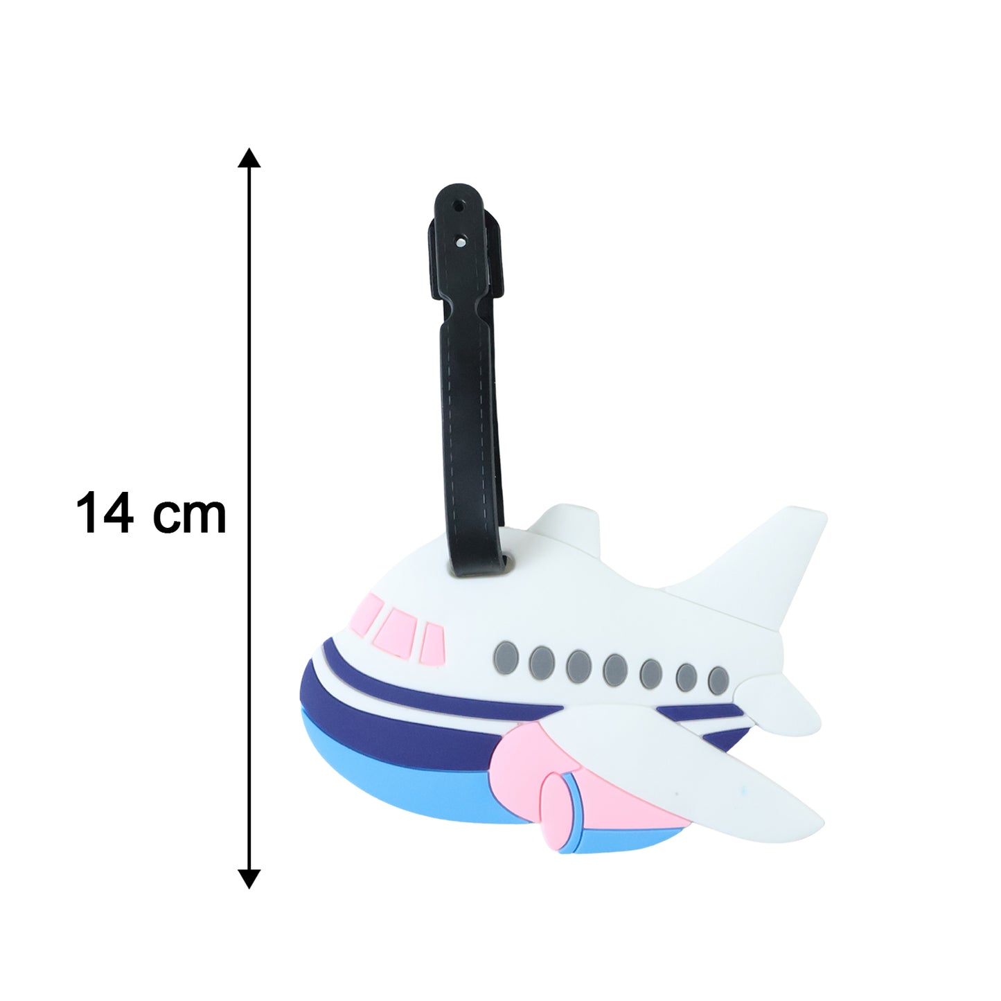 Wukusy airplane-shaped travel luggage bag tag with adjustable strap, designed for easy luggage identification.