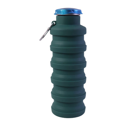 Silicone foldable collapsible leak-proof travel water bottle by Wukusy, 500ml, shown in a compact, flexible design for sports and travel.