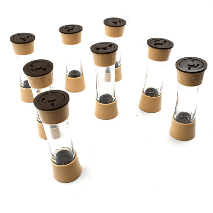 Wukusy 360 revolving spice rack with 8 glass jars filled with herbs and spices, designed for kitchen or dining table organization.