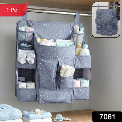 Wukusy multi-pocket hanging baby care organizer with multiple compartments for baby essentials, gray fabric, hanging design