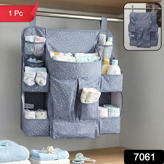 Wukusy multi-pocket hanging baby care organizer with multiple compartments for baby essentials, gray fabric, hanging design