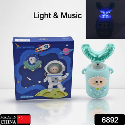 Wukusy 6892 electric kids toothbrush with light, music, U-shaped design, USB rechargeable, plastic and ABS, portable and adjustable cleaning
