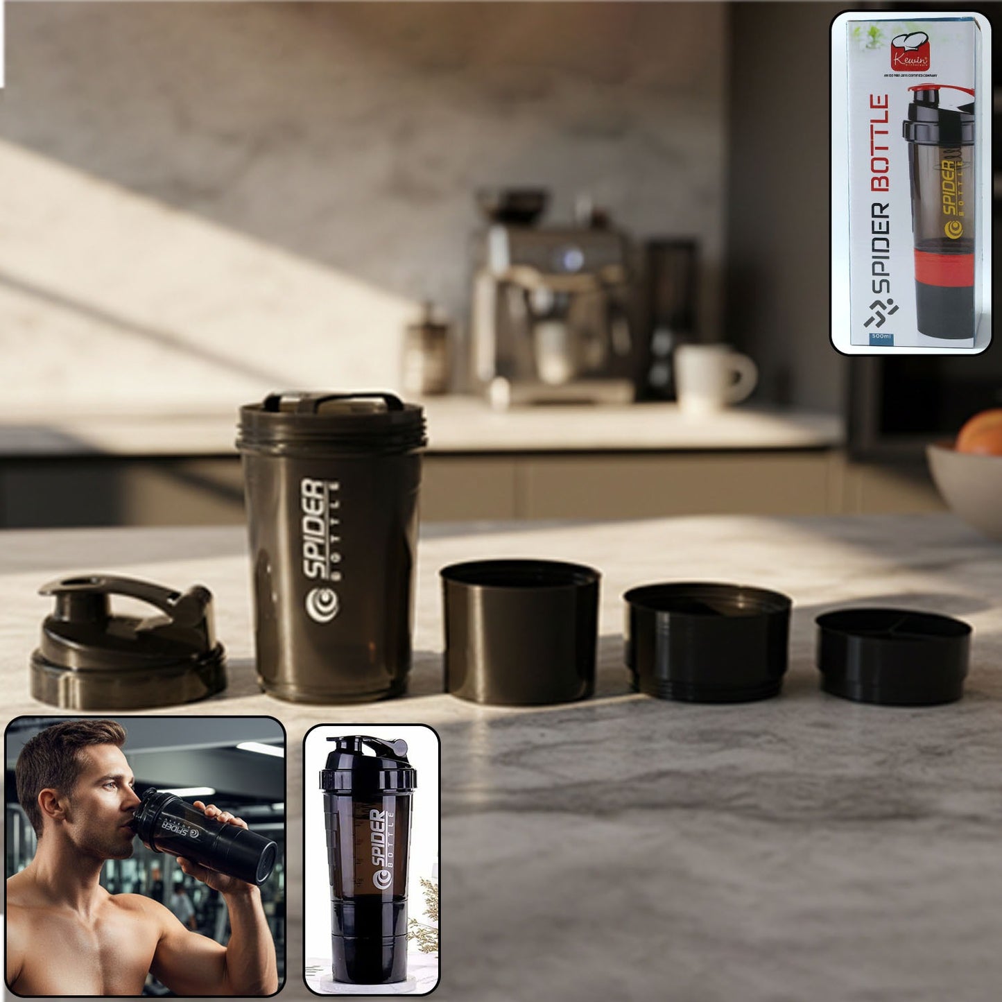 Wukusy 500ml multipurpose protein shaker bottle with leak-proof lid and measurement markings, ideal for smoothies and supplements