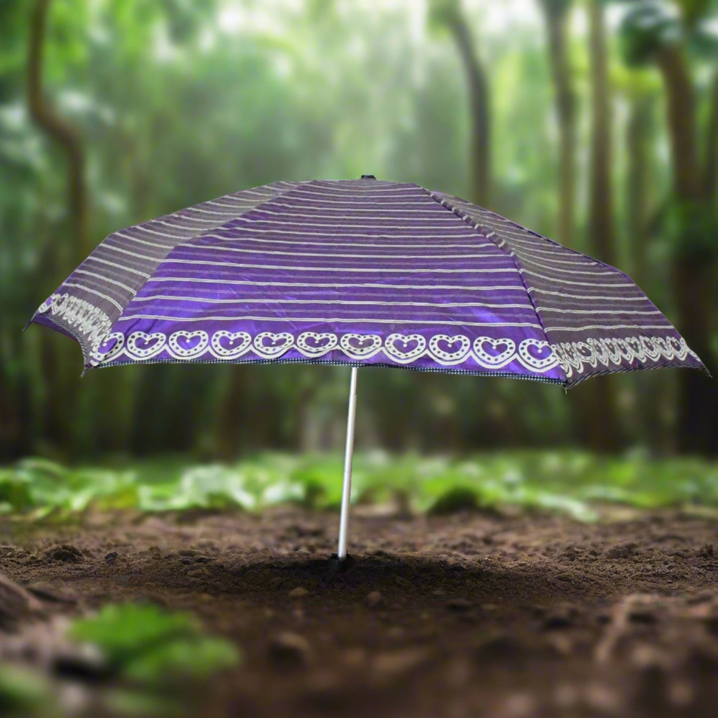 Wukusy 3-fold 5-floor sun protective solid foldable umbrella, compact and durable for home outdoor use, in black fabric.