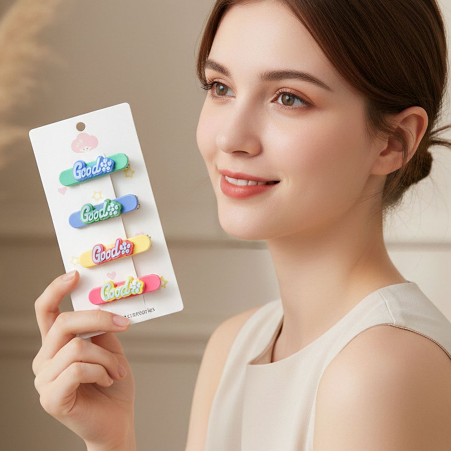 Set of four colorful Wukusy hair clips with vibrant, decorative designs for holding hair stylishly and securely.