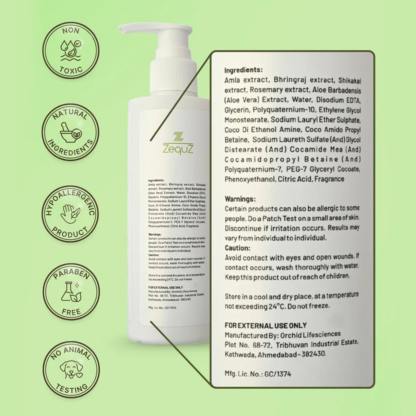 Wukusy Zequz Anti Hair Fall Shampoo bottle, 250ml, health and beauty product for reducing hair fall and promoting hair health.