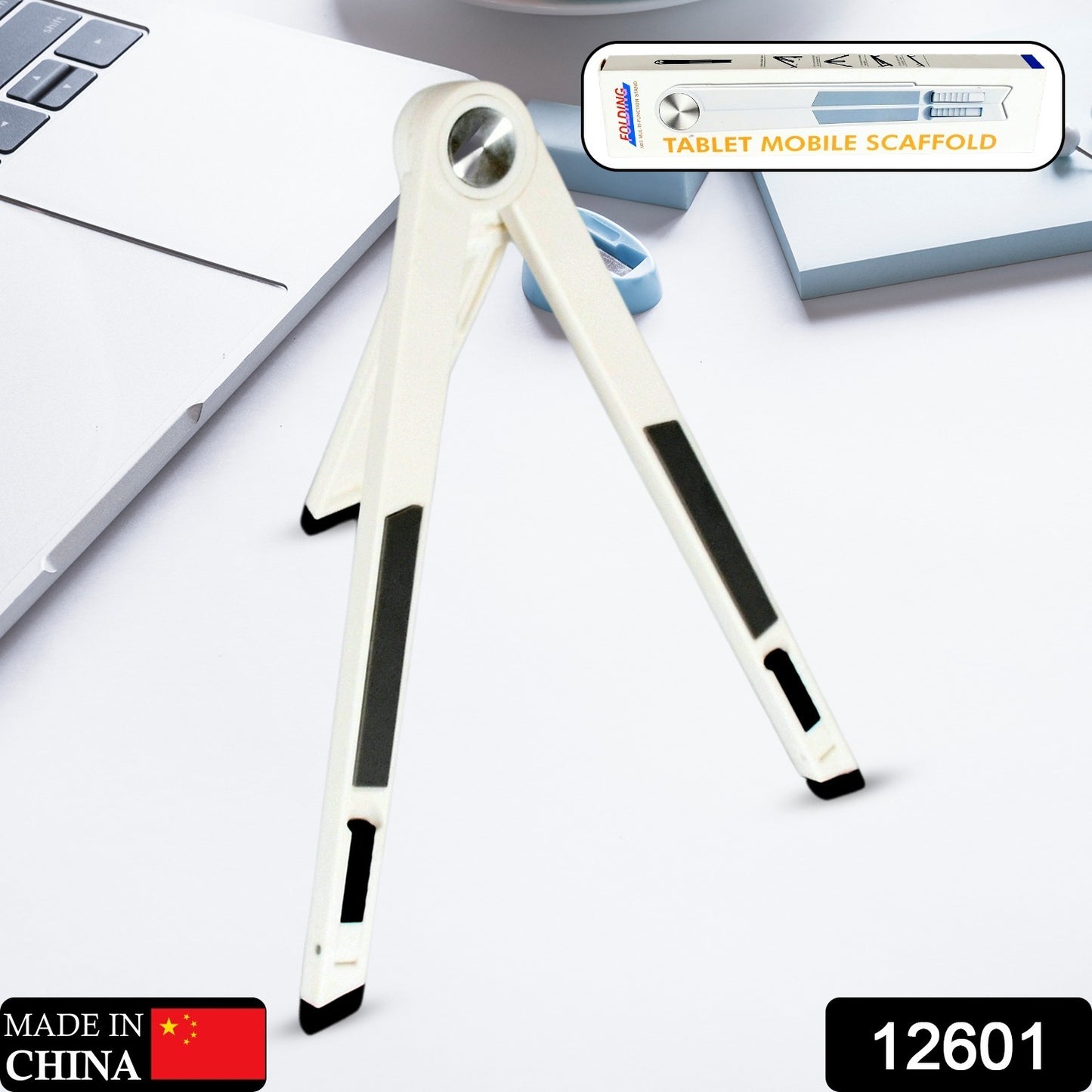 Wukusy slim adjustable foldable tablet stand for mobile devices, showing its lightweight, compact design and adjustable angles.