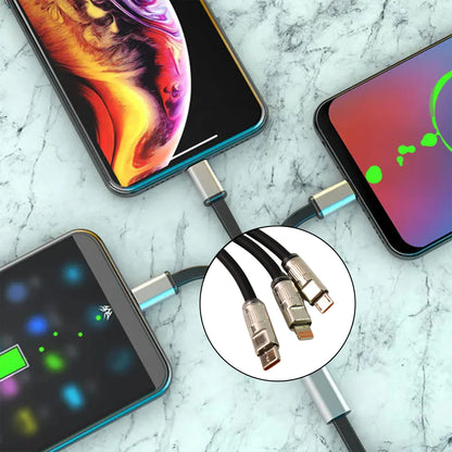 Wukusy 3-in-1 super fast charging cable in black, 2 meters long, designed for mobile devices with multiple connector options.