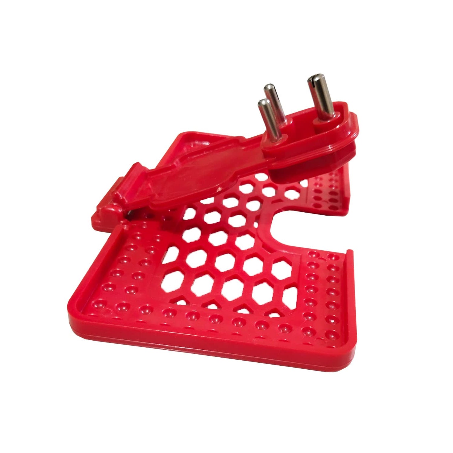 Wukusy 6496 red multi-purpose wall holder stand for mobile charging, fits in socket and hangs mobile devices for easy access.
