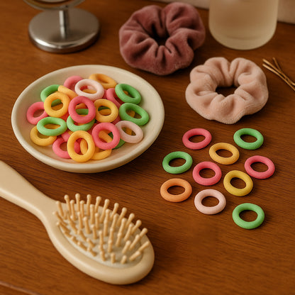 Colorful soft elastic hair bands set for kids and girls, featuring 10 vibrant hair ties by Wukusy.