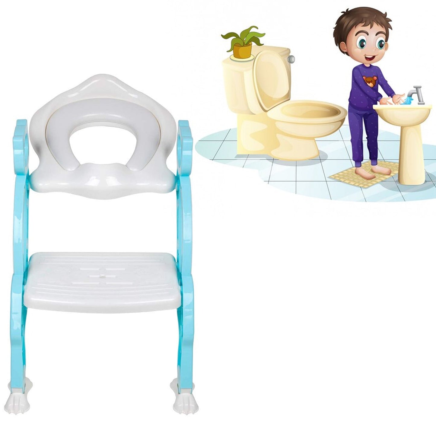 Wukusy 2-in-1 potty training toilet seat with step stool, padded seat, non-slip wide step for boys and girls, colorful and sturdy.