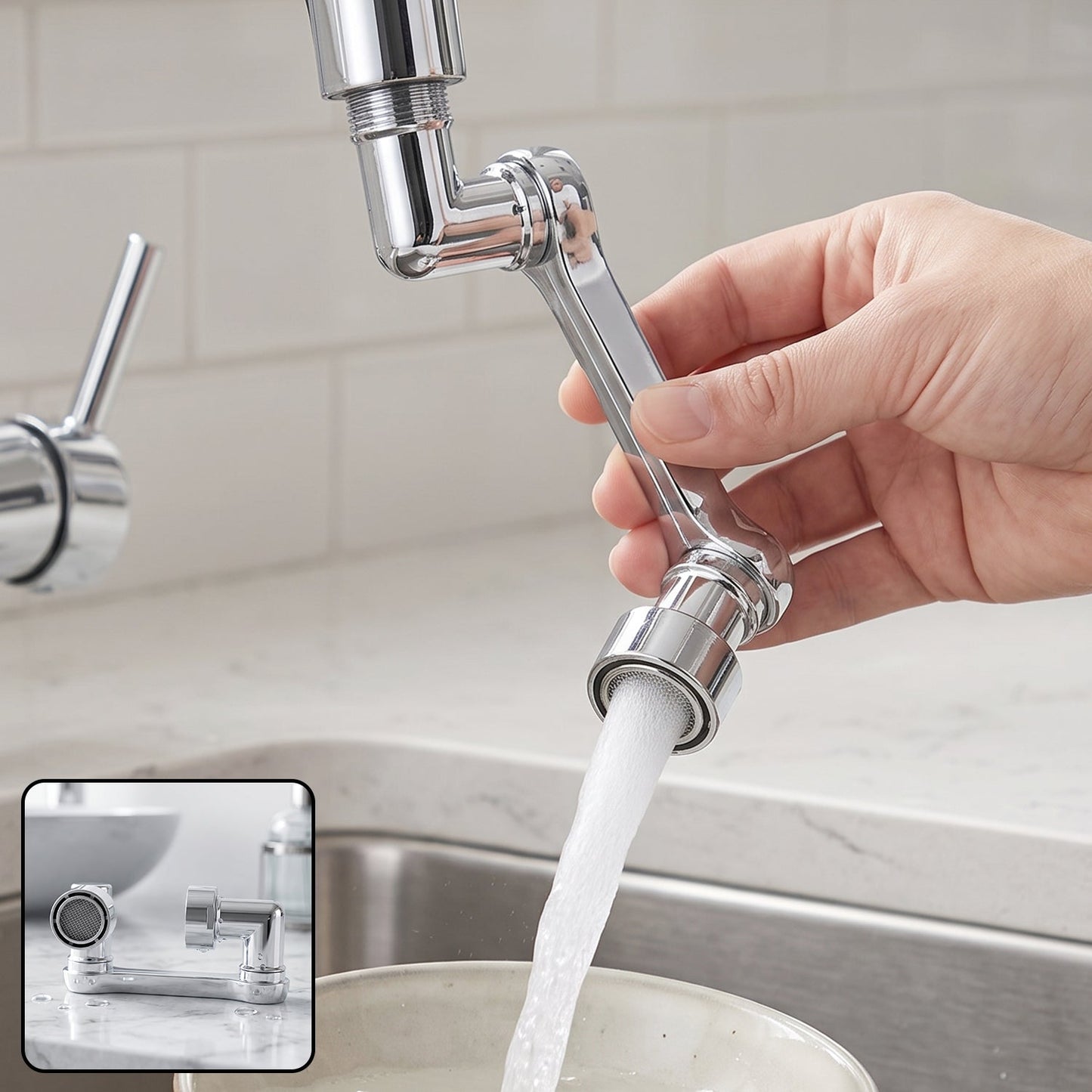 Flexible Faucet Head Extender With Rotating Water Flow For Kitchen Sink (1 Set)