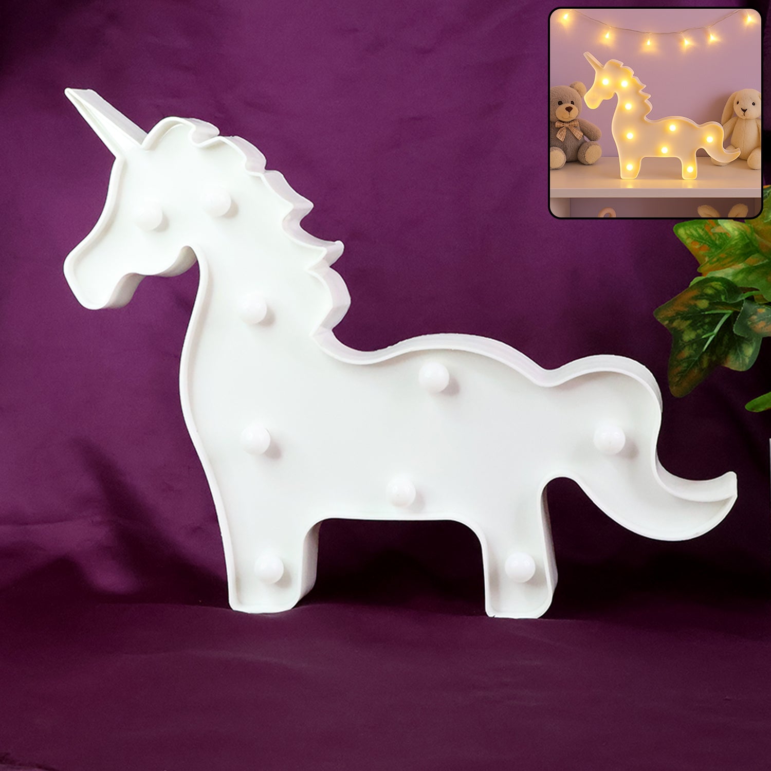 Unicorn-shaped LED night light by Wukusy, decorative home decor with colorful glowing lights, perfect for children's rooms.