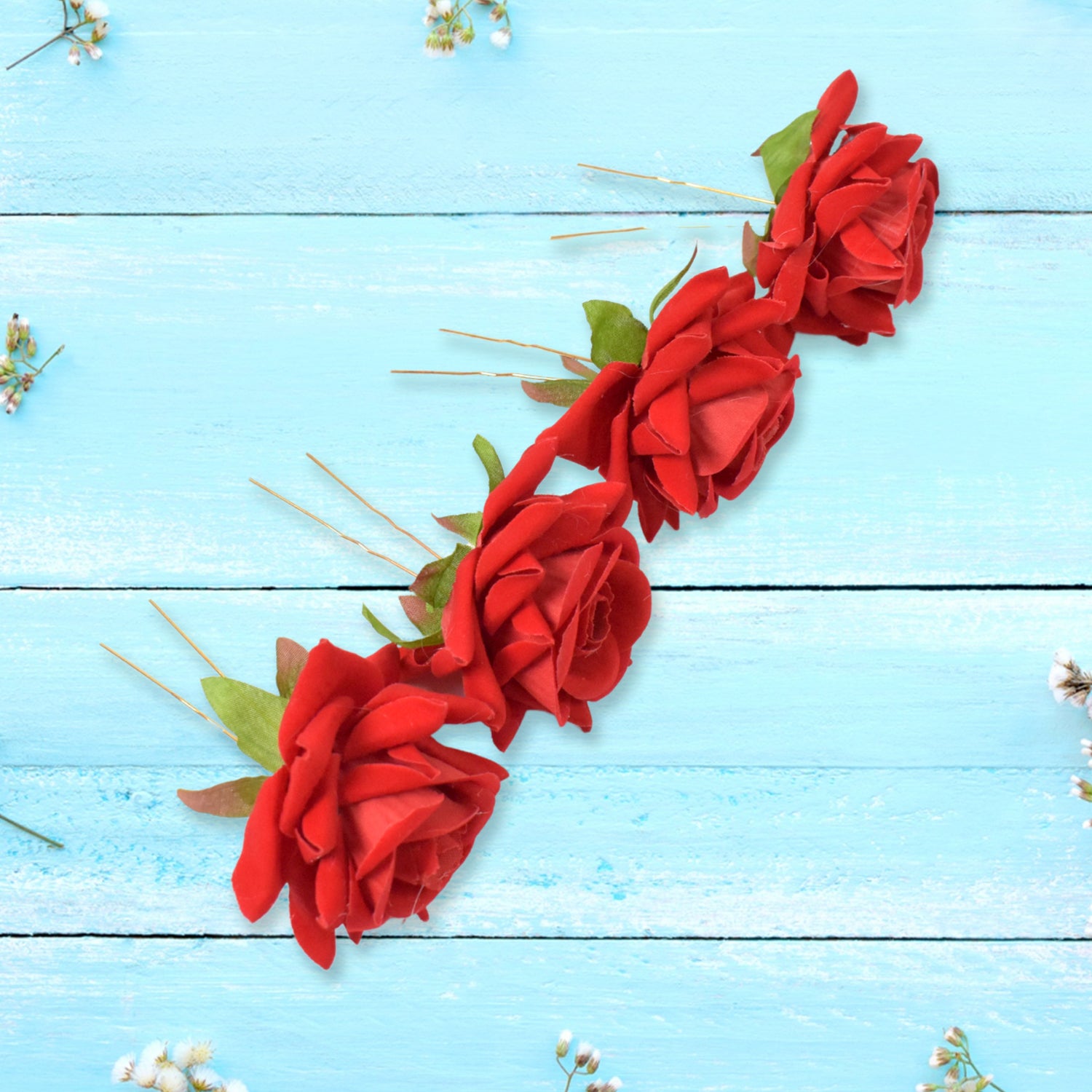 Set of 12 red rose bridal hair clips by Wukusy, featuring decorative rose pins for elegant hair styling.