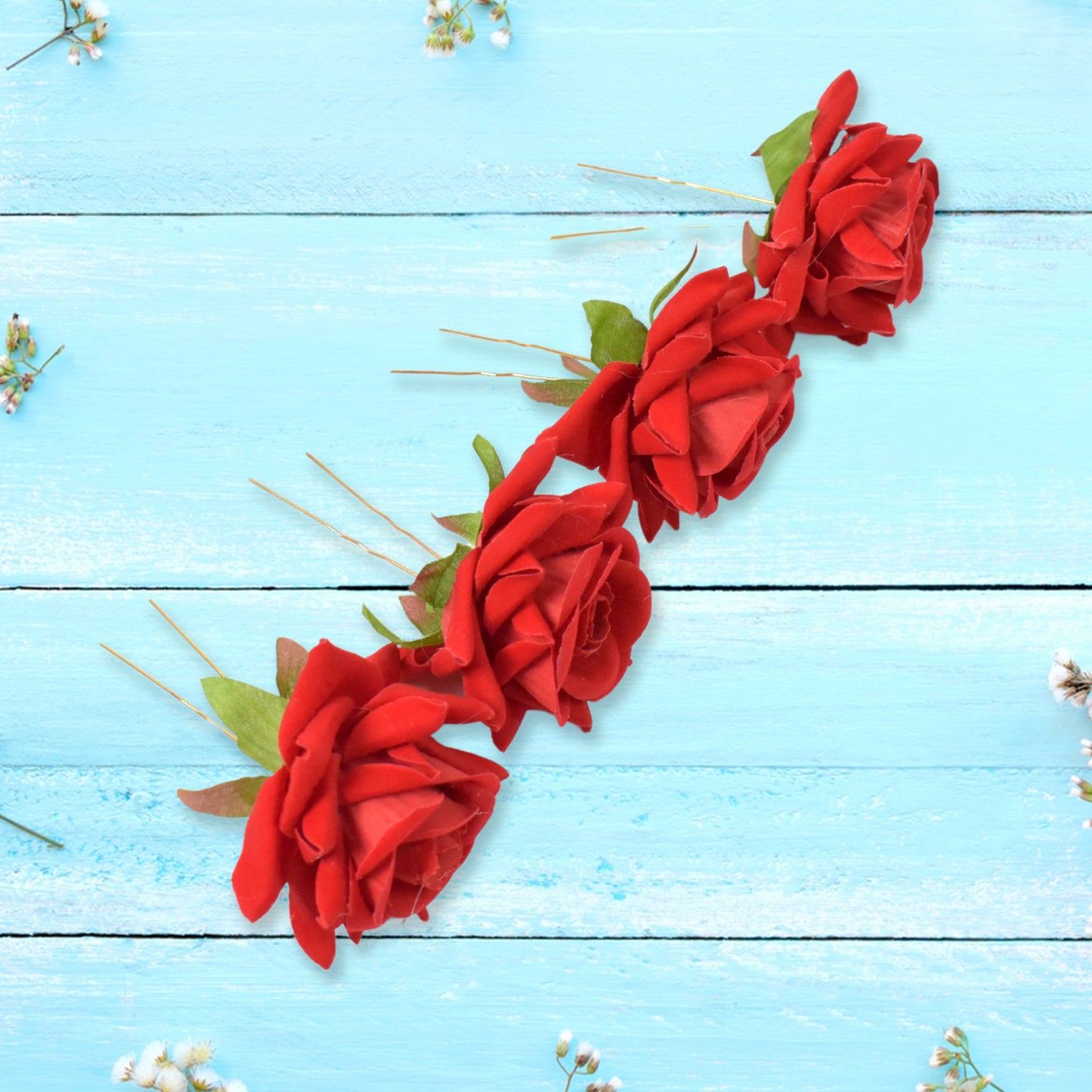 Set of 12 red rose bridal hair pins by Wukusy, featuring elegant rose designs for wedding or special occasion hairstyles.