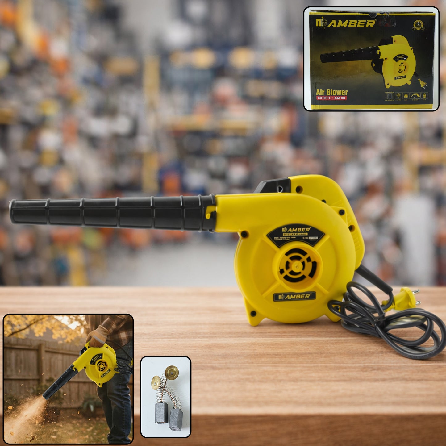 Wukusy Amber high power electric dust cleaning air blower 550W for efficient debris removal, shown in a close-up image