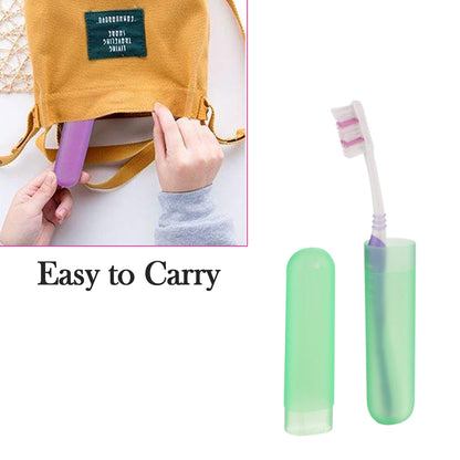 Six Wukusy plastic toothbrush covers with anti-bacterial design, ideal for travel and storage, shown in a white case with toothbrushes inside.