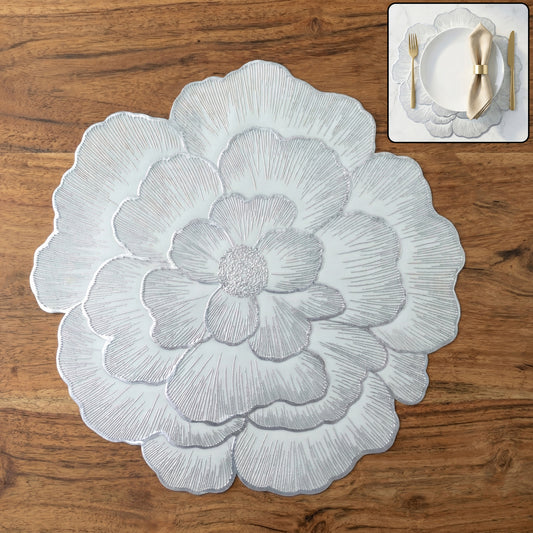 Round floral design PVC table mat by Wukusy, 36x36 cm, featuring colorful flower patterns on a durable surface.