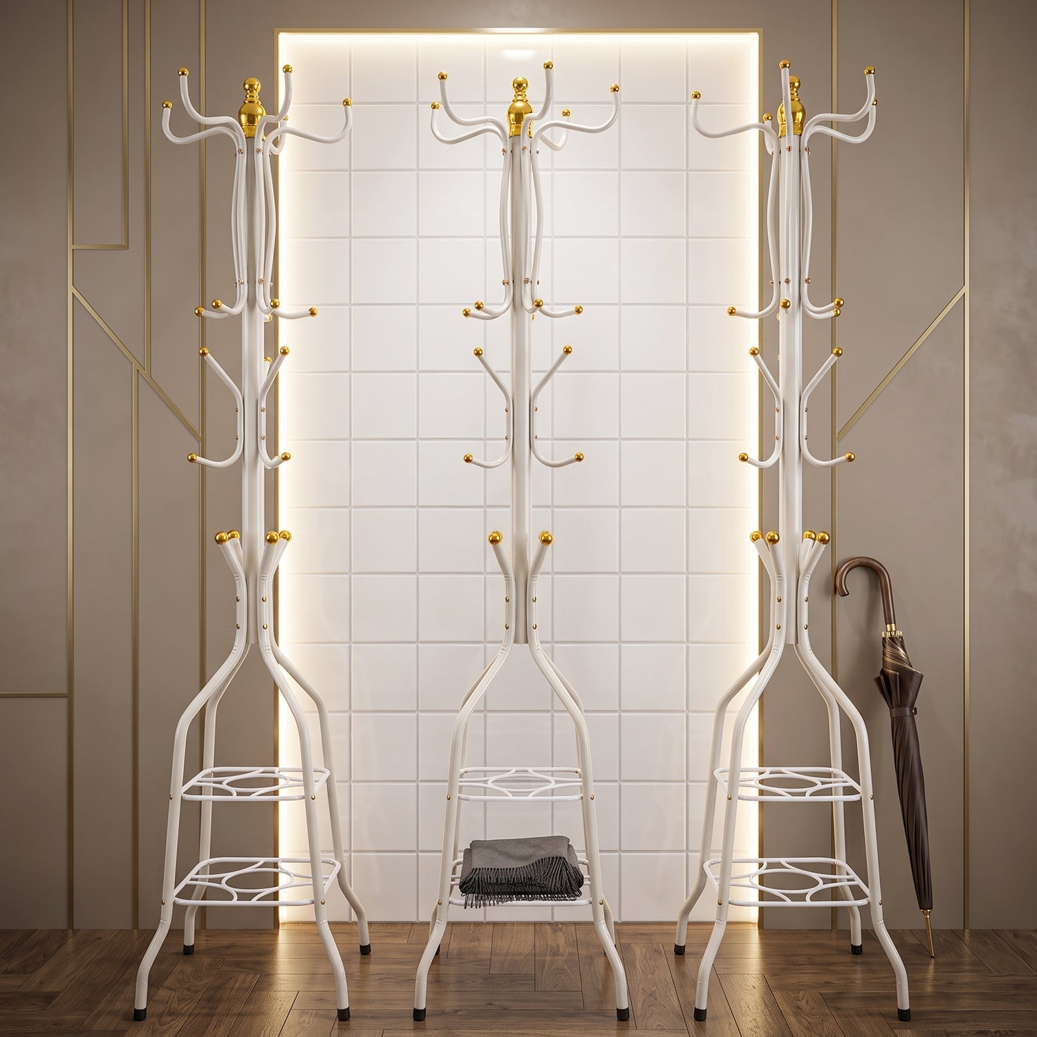 Metal Floor Standing Coat Rack Stand With Bottom Storage Shelf (1 Pc)