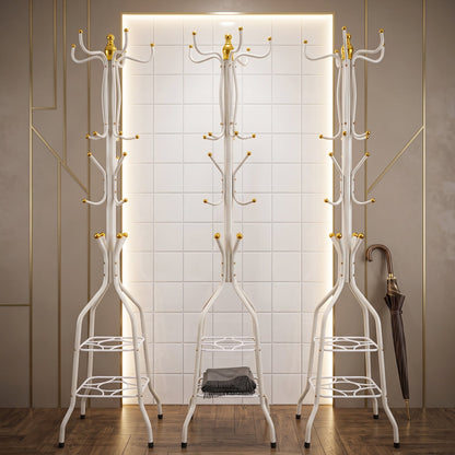 Metal Floor Standing Coat Rack Stand With Bottom Storage Shelf (1 Pc)