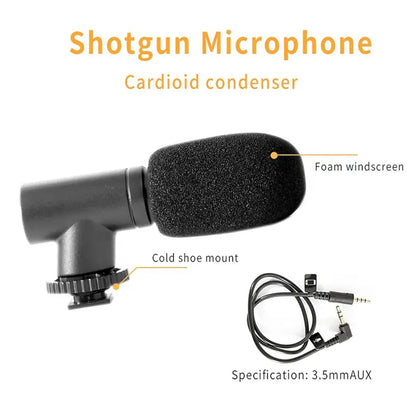 Ekom vlogging kit with mini tripod, LED light, phone holder clip, and microphone for video making and content creation.
