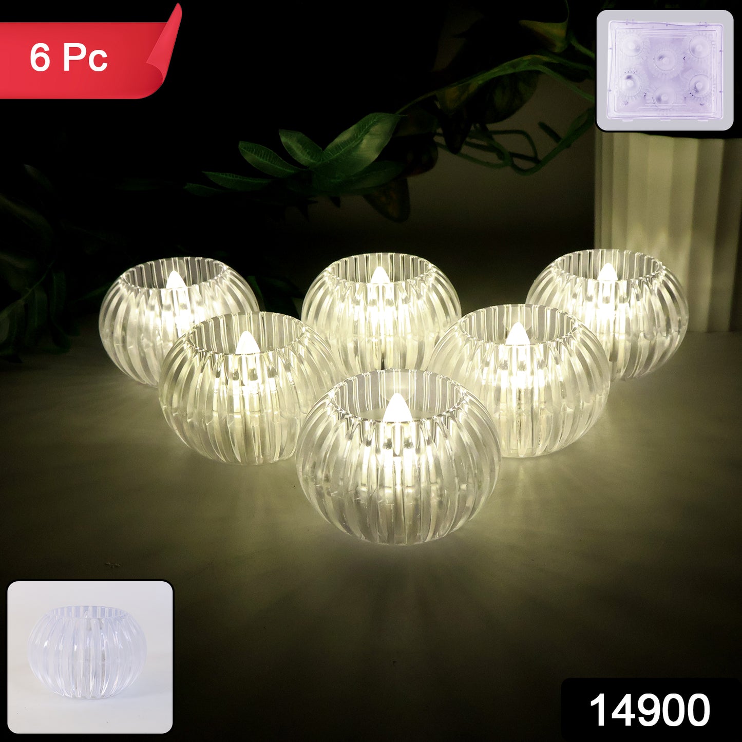 Set of six Wukusy Crystal Design LED flameless tealight candles for home decor, with realistic flickering light and crystal accents.