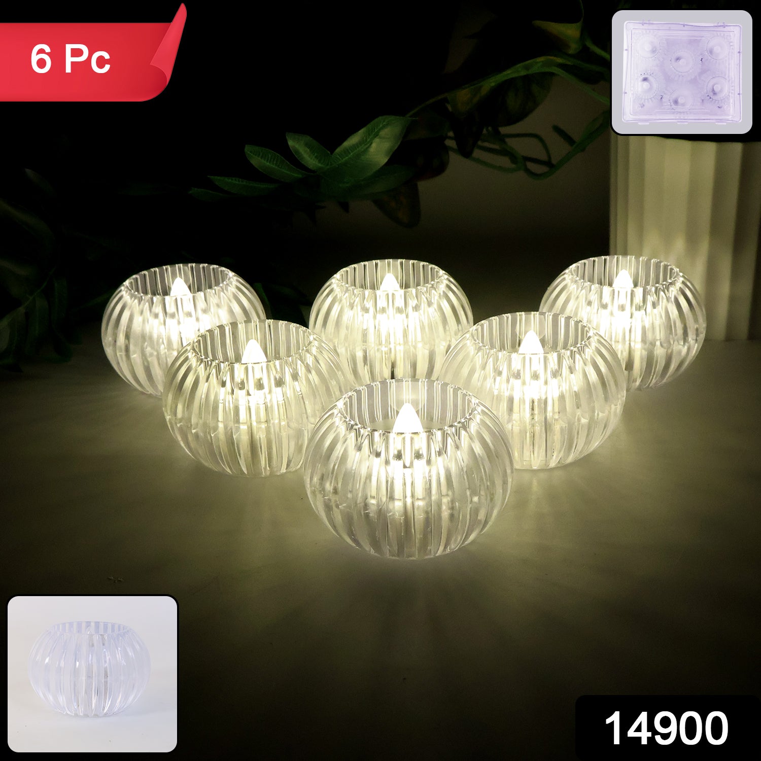 Set of six Wukusy Crystal Design LED flameless tealight candles for home decor, with realistic flickering light and crystal accents.