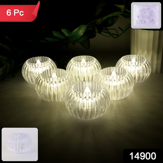 Set of six Wukusy Crystal Design LED flameless tealight candles for home decor, with realistic flickering light and crystal accents.