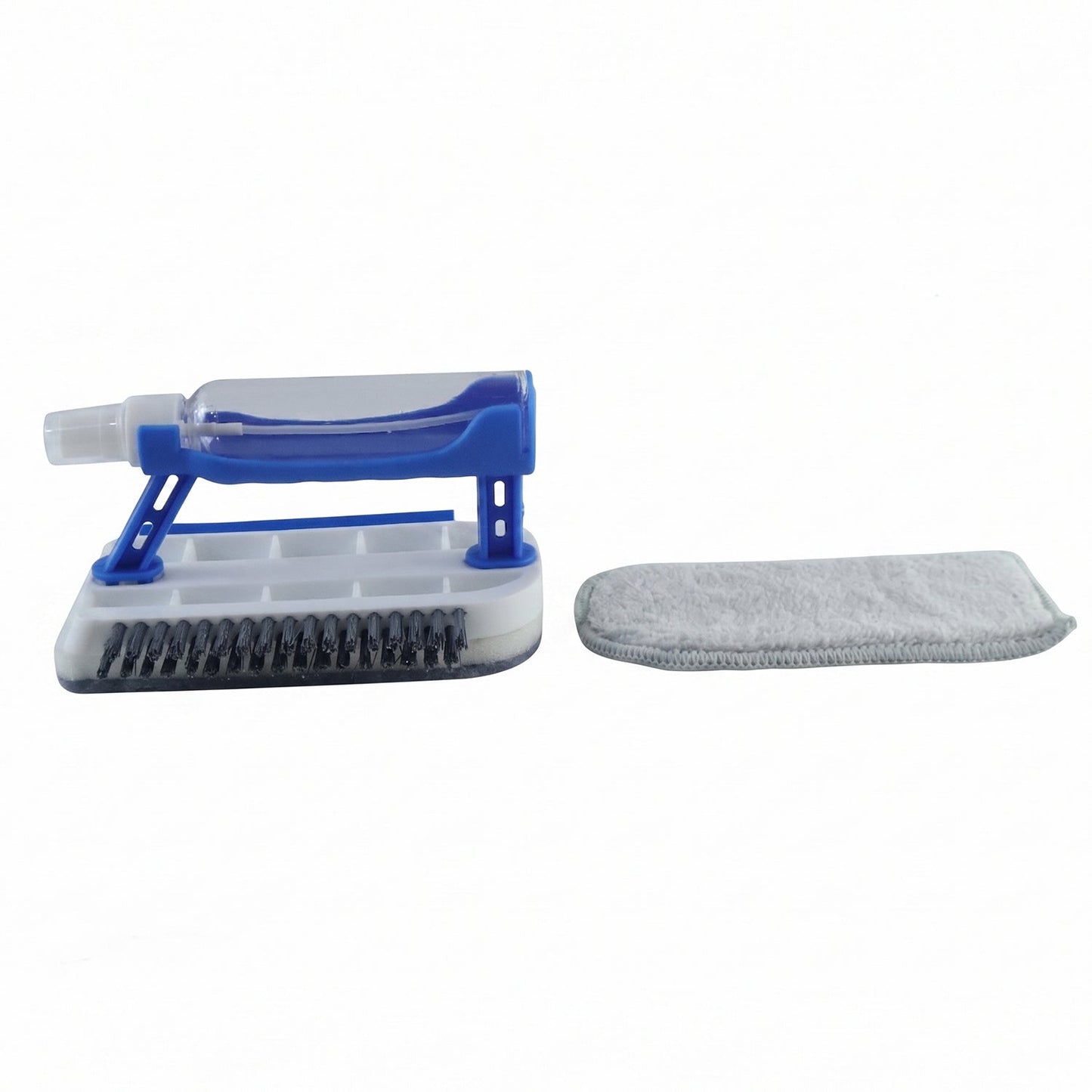Wukusy 3-in-1 multi-purpose cleaning brush with soap dispenser, sponge, and scrubber for kitchen and household cleaning.