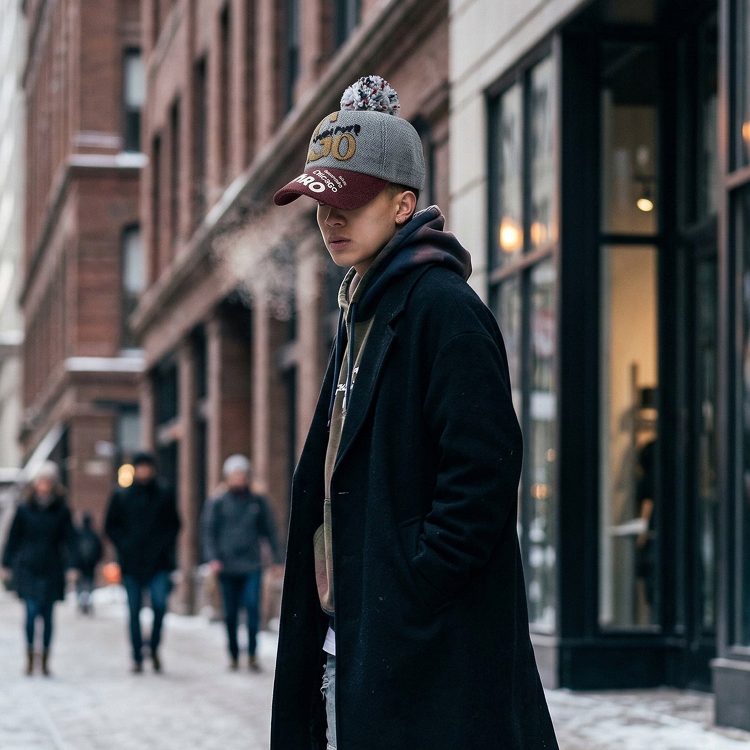 Wukusy winter baseball style woolen cap in black, featuring a classic baseball cap design with warm wool material.